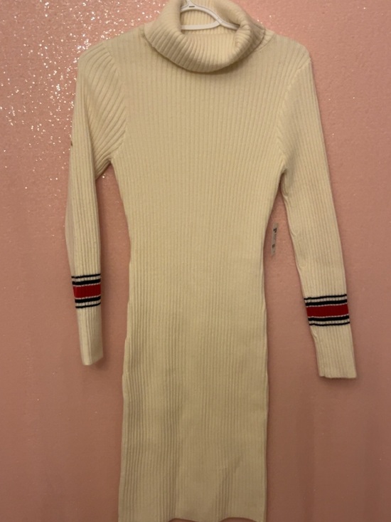 Charlotte Russe Dresses & Skirts - Charlotte Russe Cream Ribbed Turtleneck Sweater Dress with Striped Cuffs